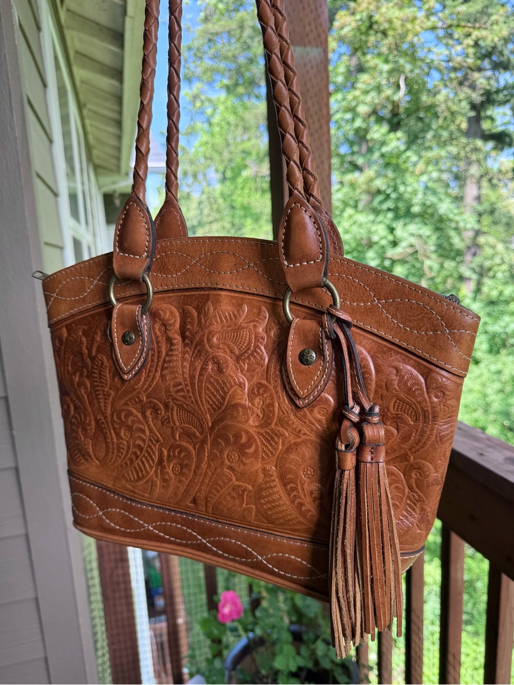 Patricia Nash Zamora Tote Purse EUC Tooled Embossed Full Grain Leather Bag - Picture 4 of 7
